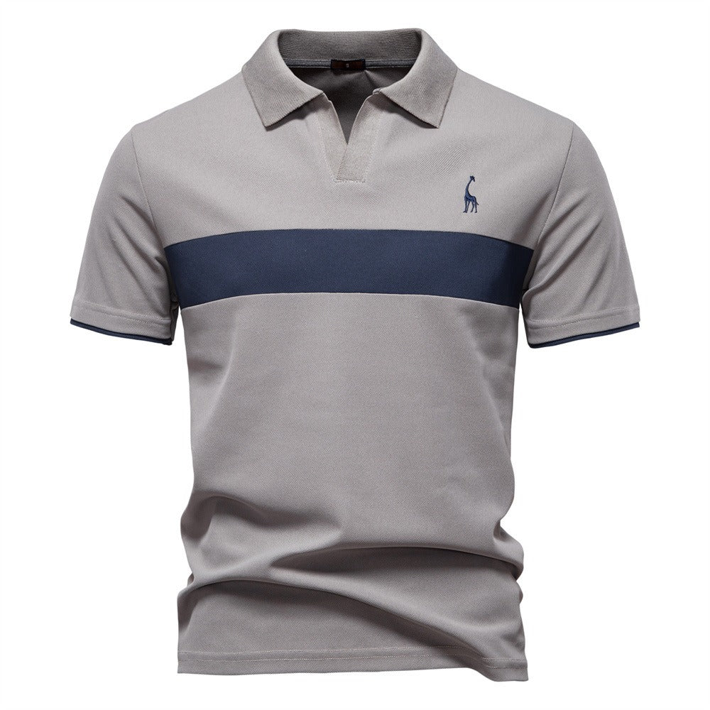 Herren-Poloshirt mit V-Ausschnitt und aufgesticktem Hirsch-Kontrast – 2025 Sommer-Slim-Fit-Freizeitoberteil | PL7002 