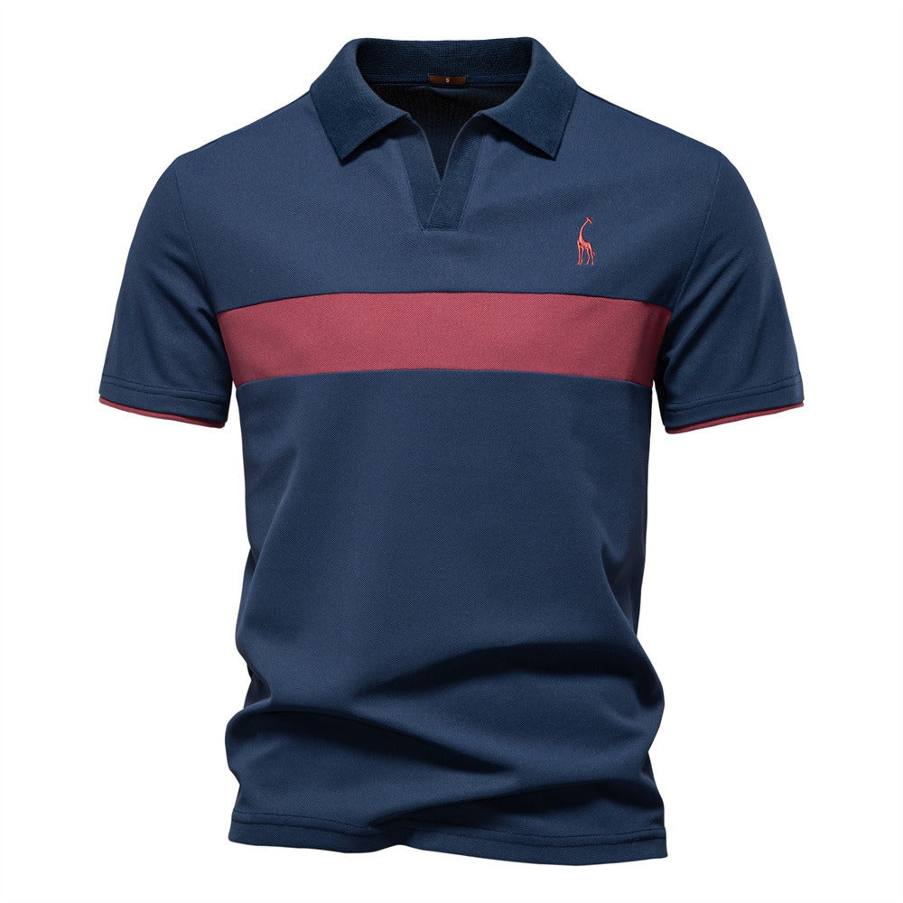 Herren-Poloshirt mit V-Ausschnitt und aufgesticktem Hirsch-Kontrast – 2025 Sommer-Slim-Fit-Freizeitoberteil | PL7002 