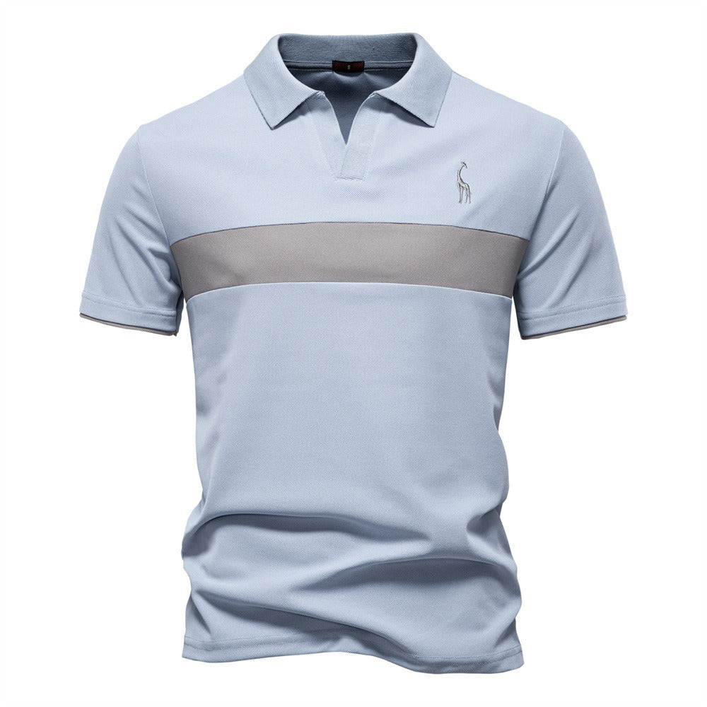 Herren-Poloshirt mit V-Ausschnitt und aufgesticktem Hirsch-Kontrast – 2025 Sommer-Slim-Fit-Freizeitoberteil | PL7002 
