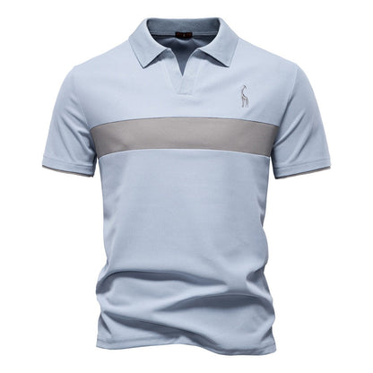 Herren-Poloshirt mit V-Ausschnitt und aufgesticktem Hirsch-Kontrast – 2025 Sommer-Slim-Fit-Freizeitoberteil | PL7002 