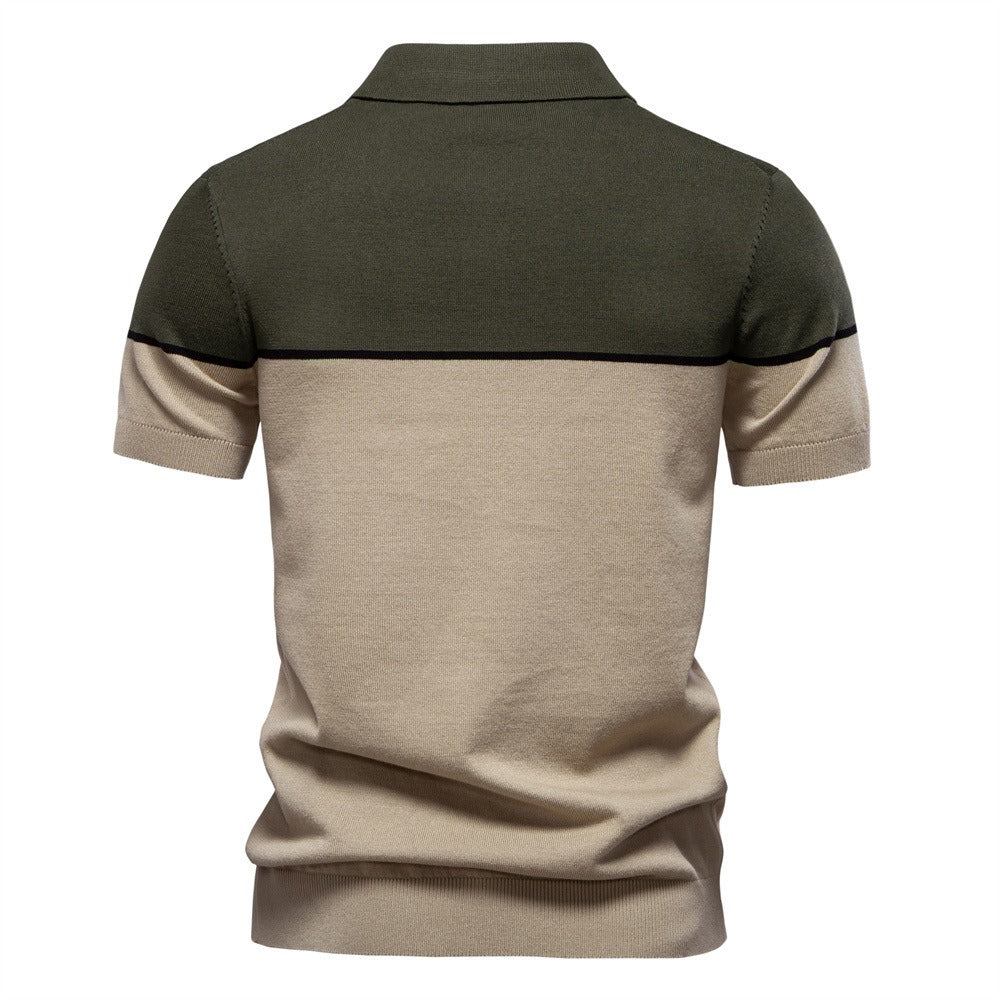 Zweifarbiges Strick-Poloshirt für Herren – 2025 Sommer Slim-Fit Business Casual Top | PSD8041 
