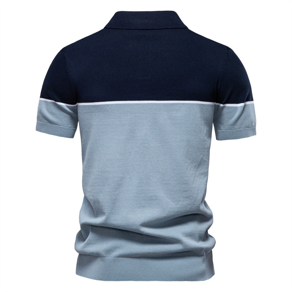 Zweifarbiges Strick-Poloshirt für Herren – 2025 Sommer Slim-Fit Business Casual Top | PSD8041 