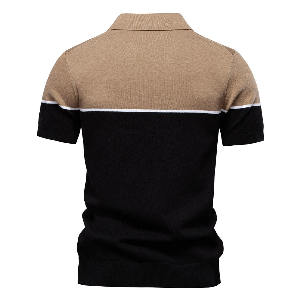 Zweifarbiges Strick-Poloshirt für Herren – 2025 Sommer Slim-Fit Business Casual Top | PSD8041 