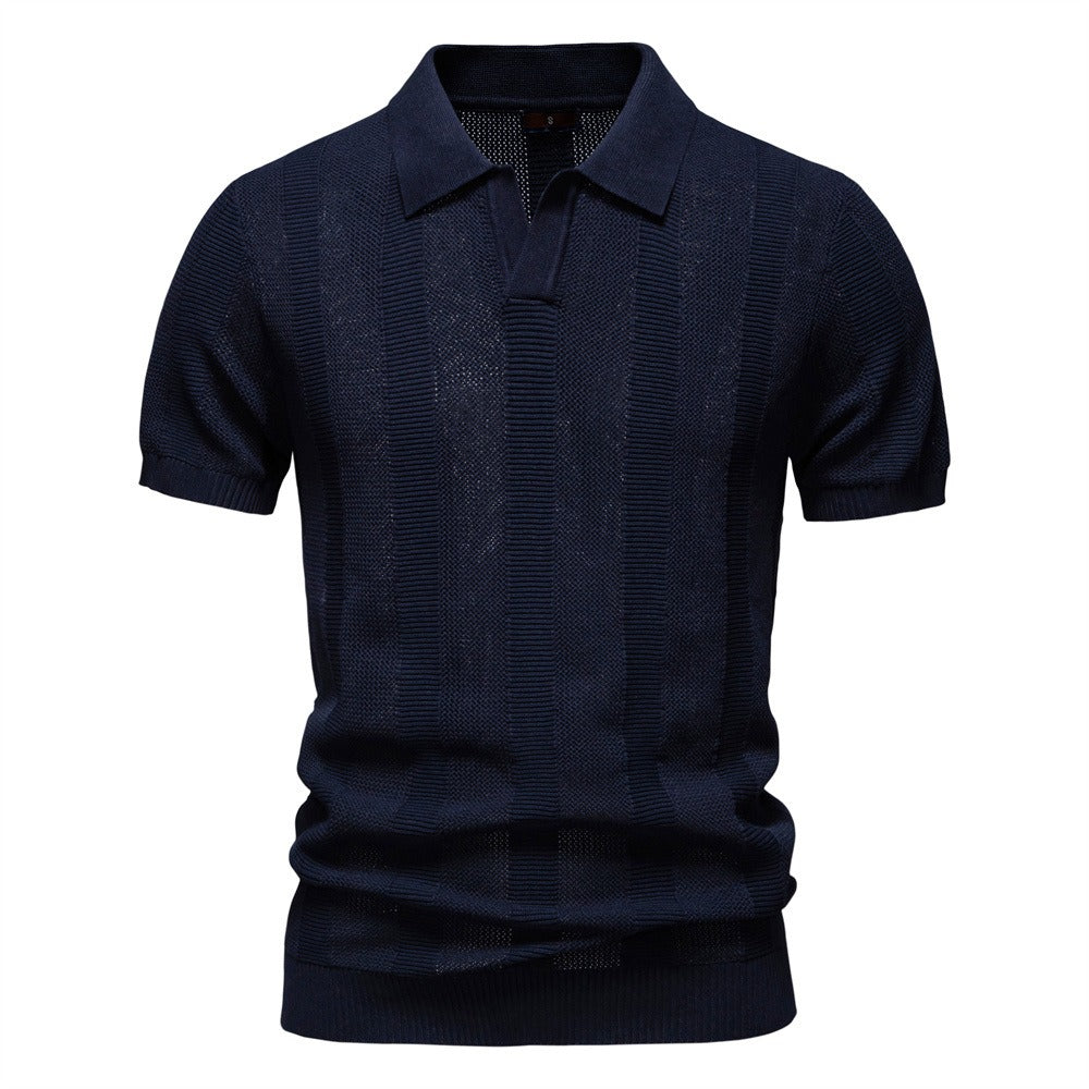 Herren-Poloshirt aus gestreiftem Strick mit Mesh-Einsätzen – 2025 Sommer Slim-Fit Streetwear-Top | PSD8042 