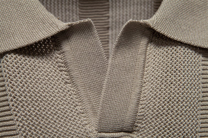 Herren-Poloshirt aus gestreiftem Strick mit Mesh-Einsätzen – 2025 Sommer Slim-Fit Streetwear-Top | PSD8042 