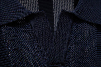 Herren-Poloshirt aus gestreiftem Strick mit Mesh-Einsätzen – 2025 Sommer Slim-Fit Streetwear-Top | PSD8042 