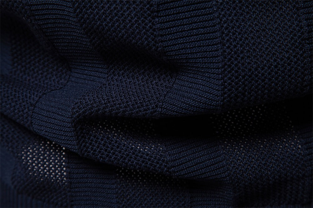 Herren-Poloshirt aus gestreiftem Strick mit Mesh-Einsätzen – 2025 Sommer Slim-Fit Streetwear-Top | PSD8042 