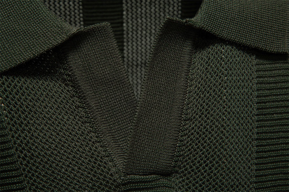 Herren-Poloshirt aus gestreiftem Strick mit Mesh-Einsätzen – 2025 Sommer Slim-Fit Streetwear-Top | PSD8042 