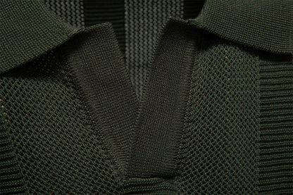 Herren-Poloshirt aus gestreiftem Strick mit Mesh-Einsätzen – 2025 Sommer Slim-Fit Streetwear-Top | PSD8042 