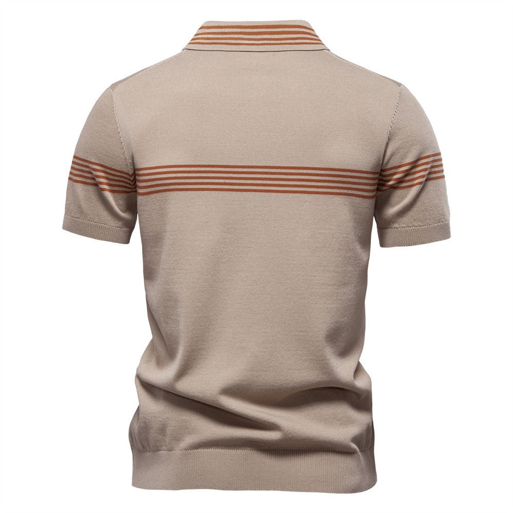 Herren Slim-Fit Poloshirt aus gestreiftem Strick – 2025 Sommer Business Casual Top | PSD8047