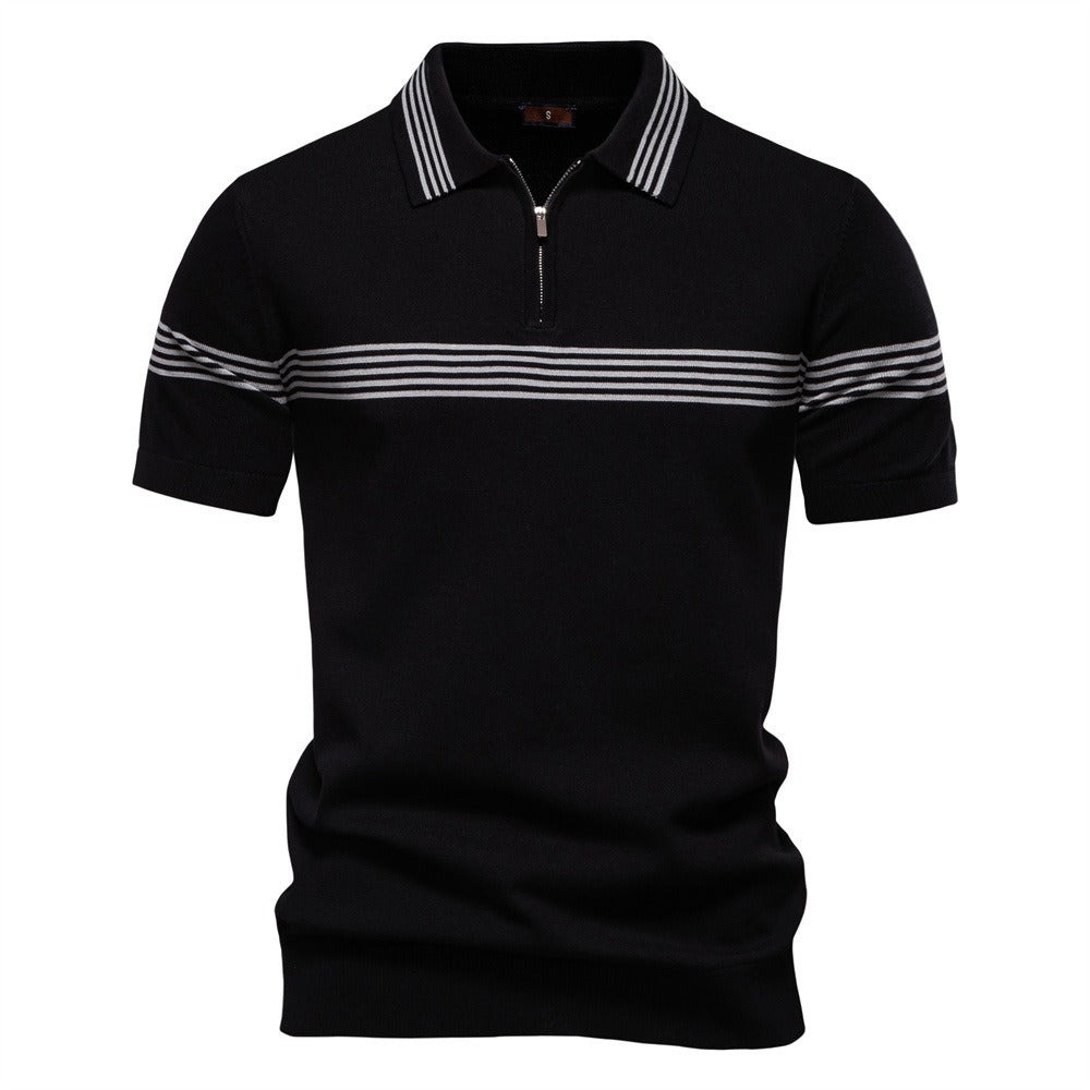 Herren Slim-Fit Poloshirt aus gestreiftem Strick – 2025 Sommer Business Casual Top | PSD8047