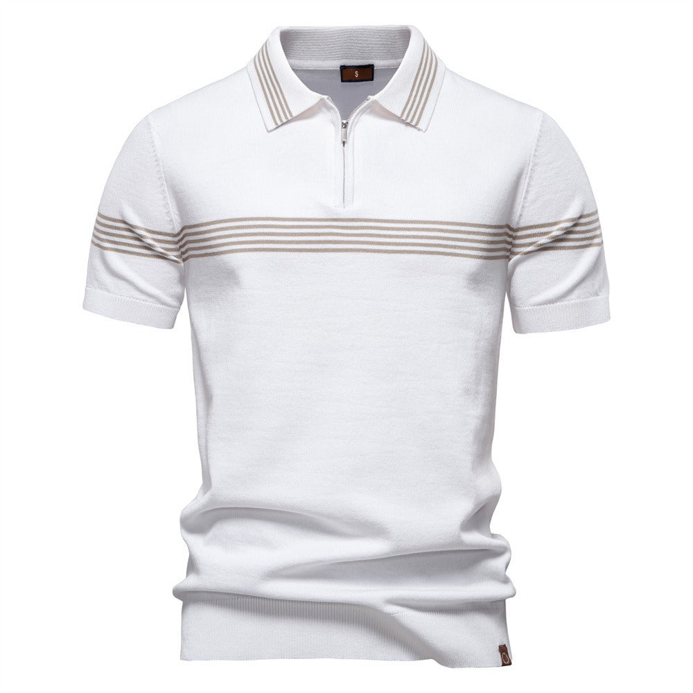 Herren Slim-Fit Poloshirt aus gestreiftem Strick – 2025 Sommer Business Casual Top | PSD8047