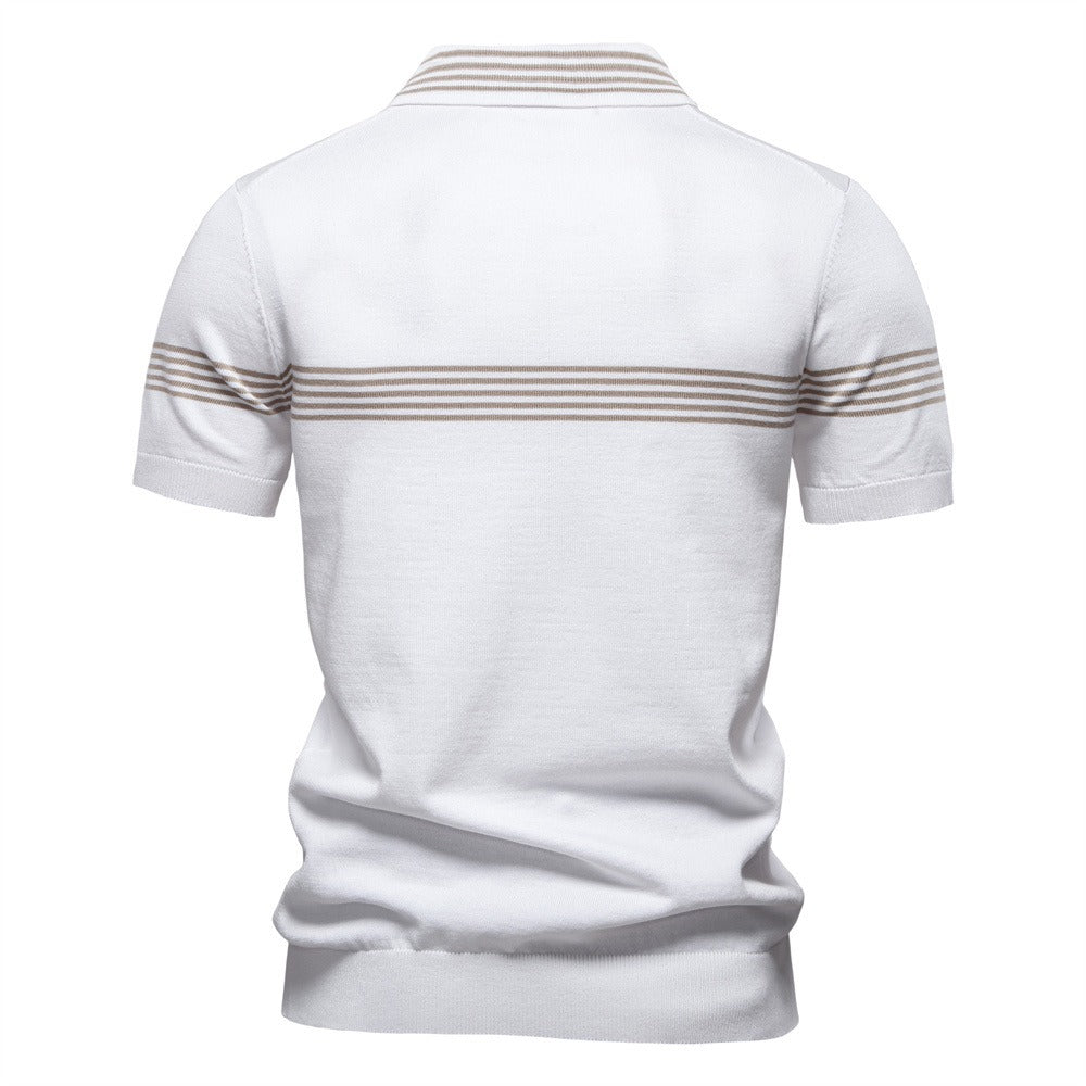 Herren Slim-Fit Poloshirt aus gestreiftem Strick – 2025 Sommer Business Casual Top | PSD8047