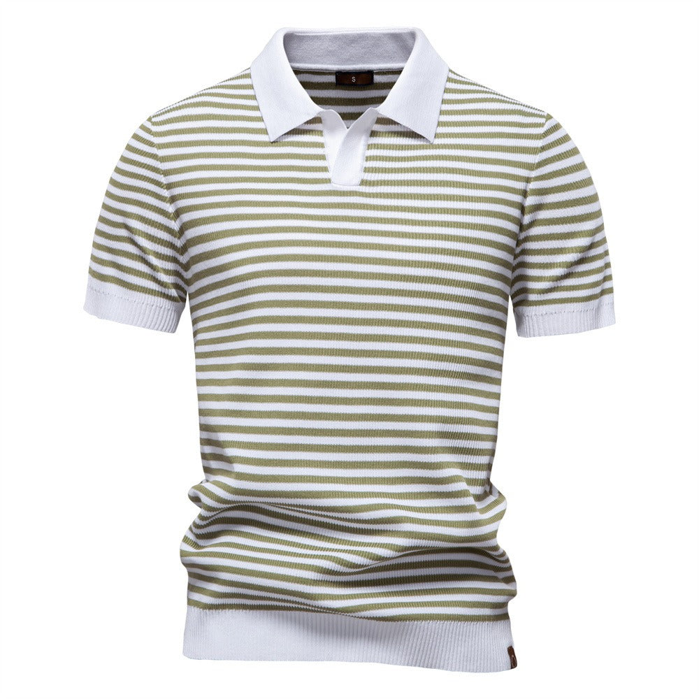 Herren-Poloshirt mit Streifenmuster und Möwenkragen – 2025 Sommer Slim-Fit Business Casual Top | PSD8054