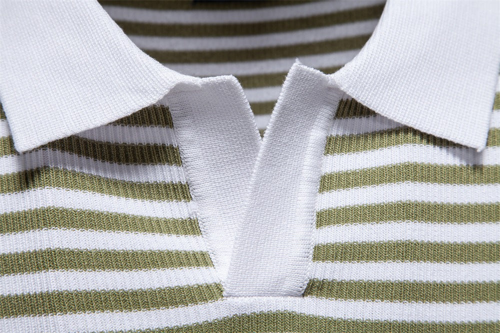 Herren-Poloshirt mit Streifenmuster und Möwenkragen – 2025 Sommer Slim-Fit Business Casual Top | PSD8054