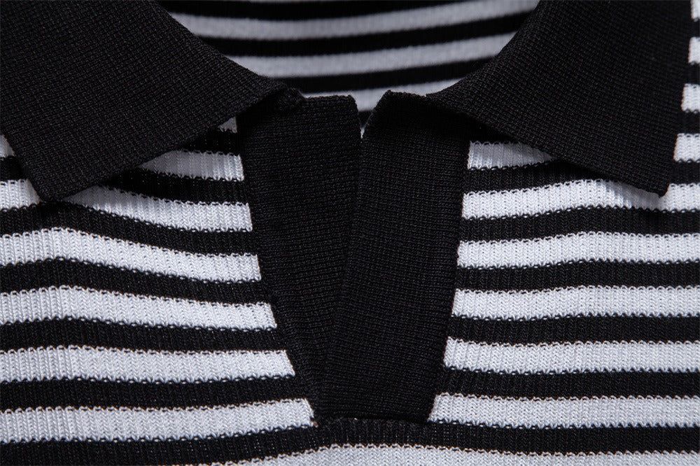 Herren-Poloshirt mit Streifenmuster und Möwenkragen – 2025 Sommer Slim-Fit Business Casual Top | PSD8054