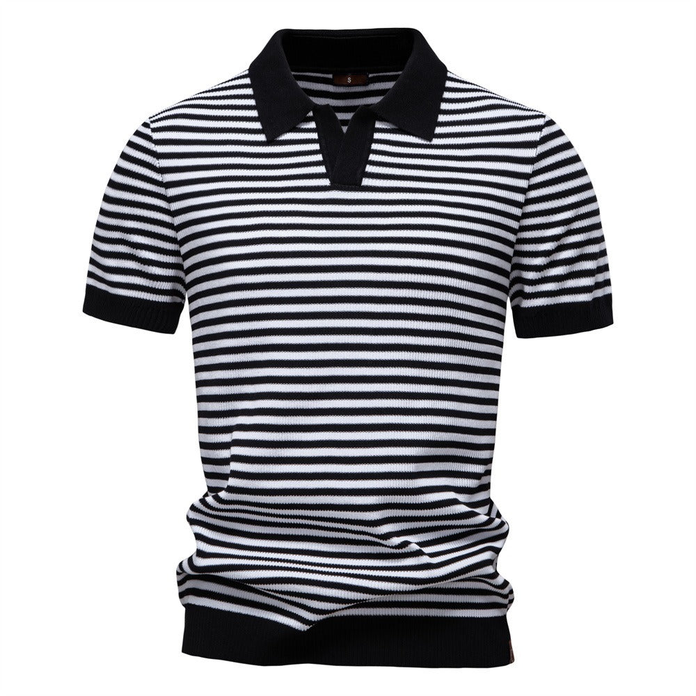 Herren-Poloshirt mit Streifenmuster und Möwenkragen – 2025 Sommer Slim-Fit Business Casual Top | PSD8054
