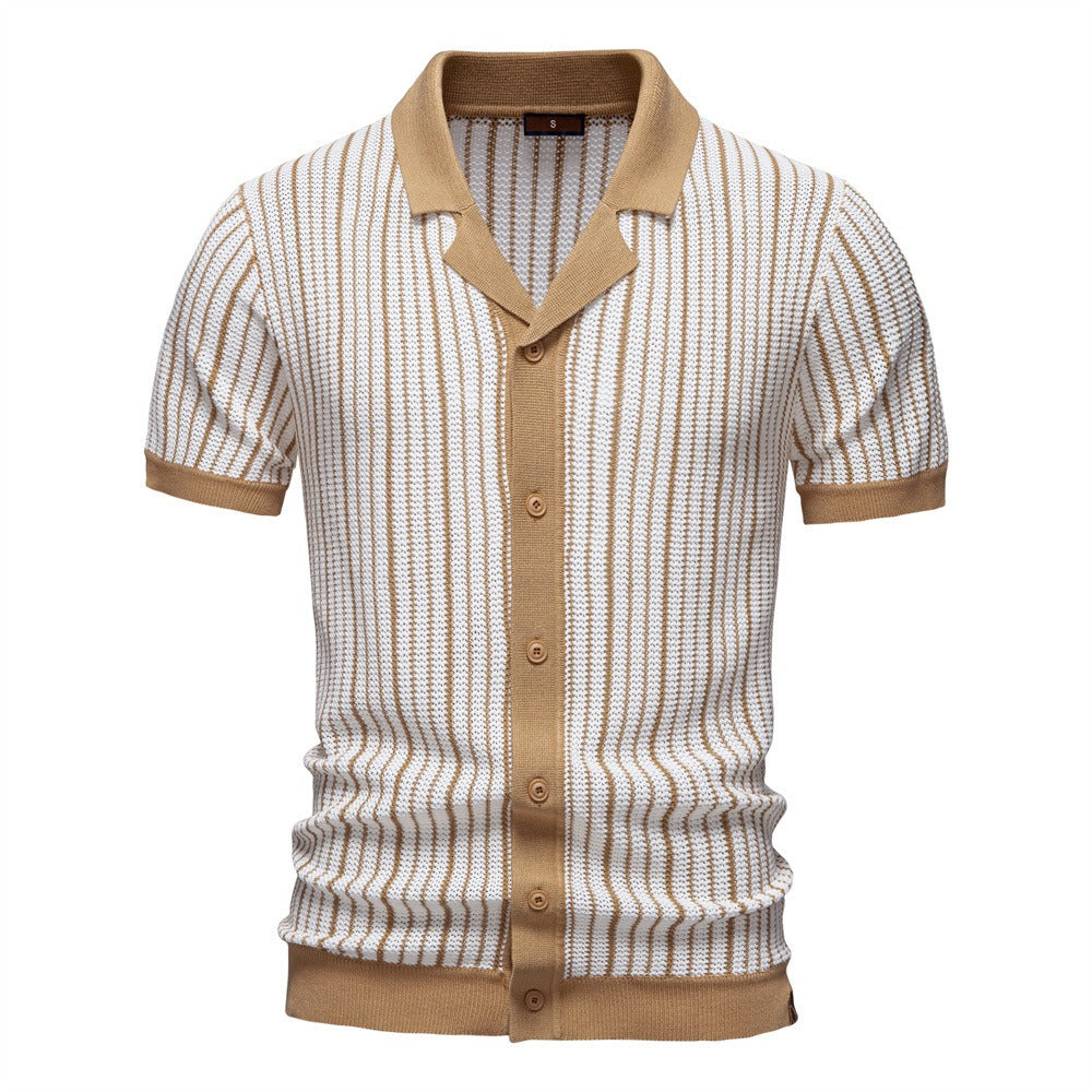 Herren-Poloshirt aus gestreiftem Strick mit Laserschnitt-Details – 2025 Summer Slim-Fit Urban Top | PSD8058 