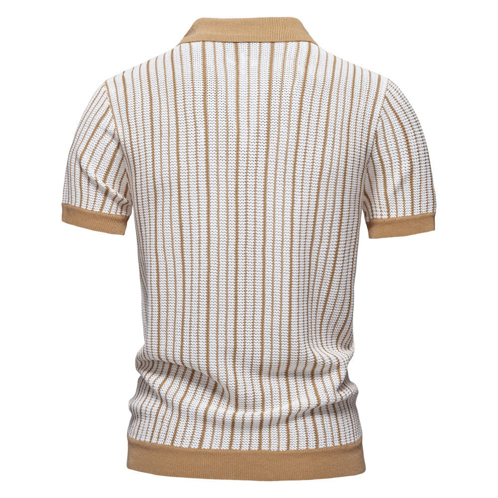 Herren-Poloshirt aus gestreiftem Strick mit Laserschnitt-Details – 2025 Summer Slim-Fit Urban Top | PSD8058 