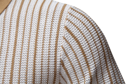 Herren-Poloshirt aus gestreiftem Strick mit Laserschnitt-Details – 2025 Summer Slim-Fit Urban Top | PSD8058 