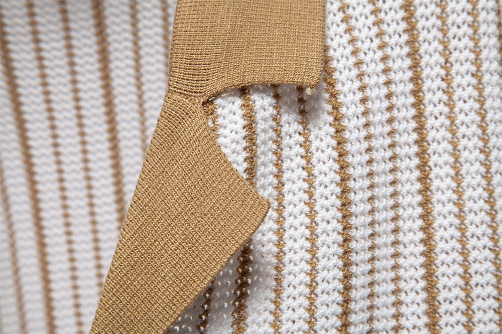 Herren-Poloshirt aus gestreiftem Strick mit Laserschnitt-Details – 2025 Summer Slim-Fit Urban Top | PSD8058 