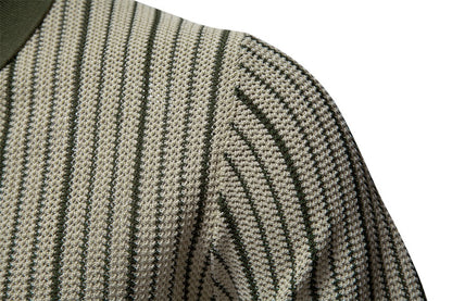 Herren-Poloshirt aus gestreiftem Strick mit Laserschnitt-Details – 2025 Summer Slim-Fit Urban Top | PSD8058 