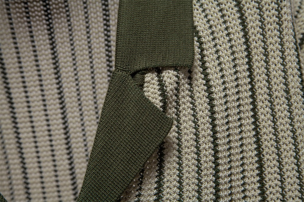 Herren-Poloshirt aus gestreiftem Strick mit Laserschnitt-Details – 2025 Summer Slim-Fit Urban Top | PSD8058 