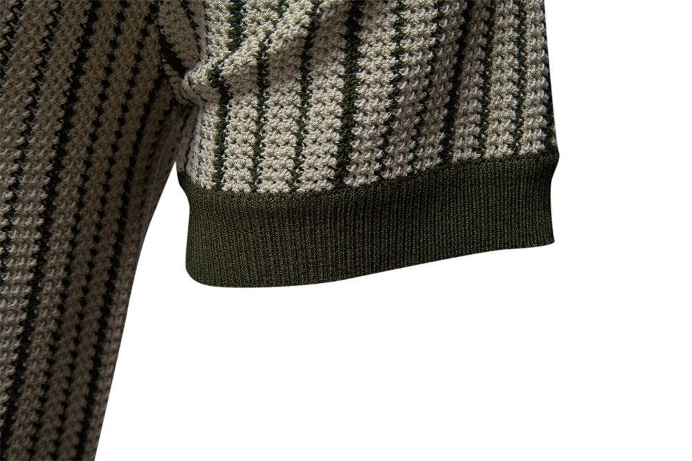 Herren-Poloshirt aus gestreiftem Strick mit Laserschnitt-Details – 2025 Summer Slim-Fit Urban Top | PSD8058 