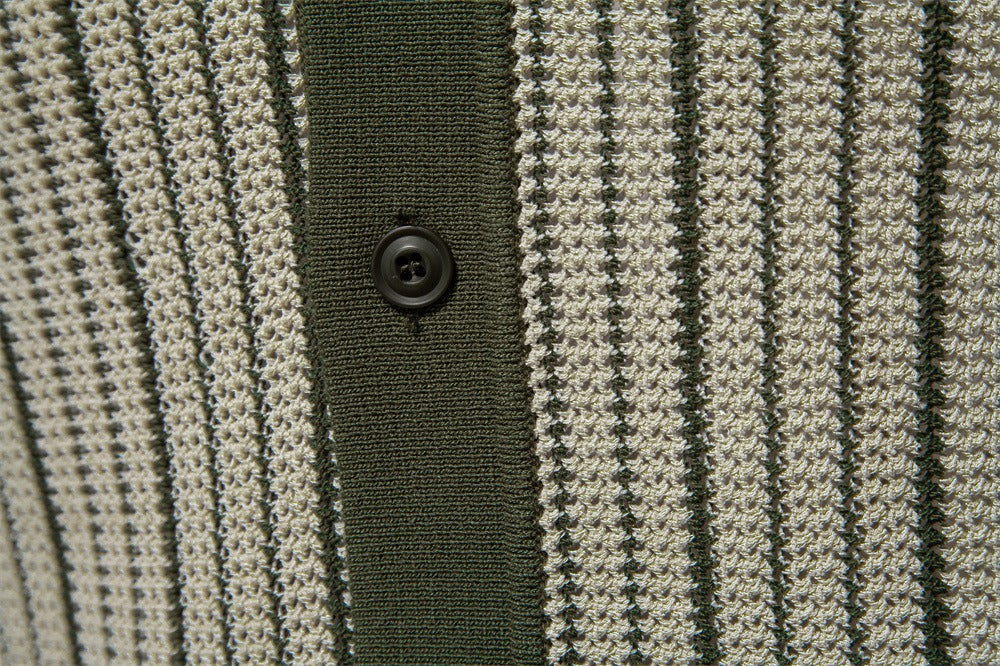 Herren-Poloshirt aus gestreiftem Strick mit Laserschnitt-Details – 2025 Summer Slim-Fit Urban Top | PSD8058 