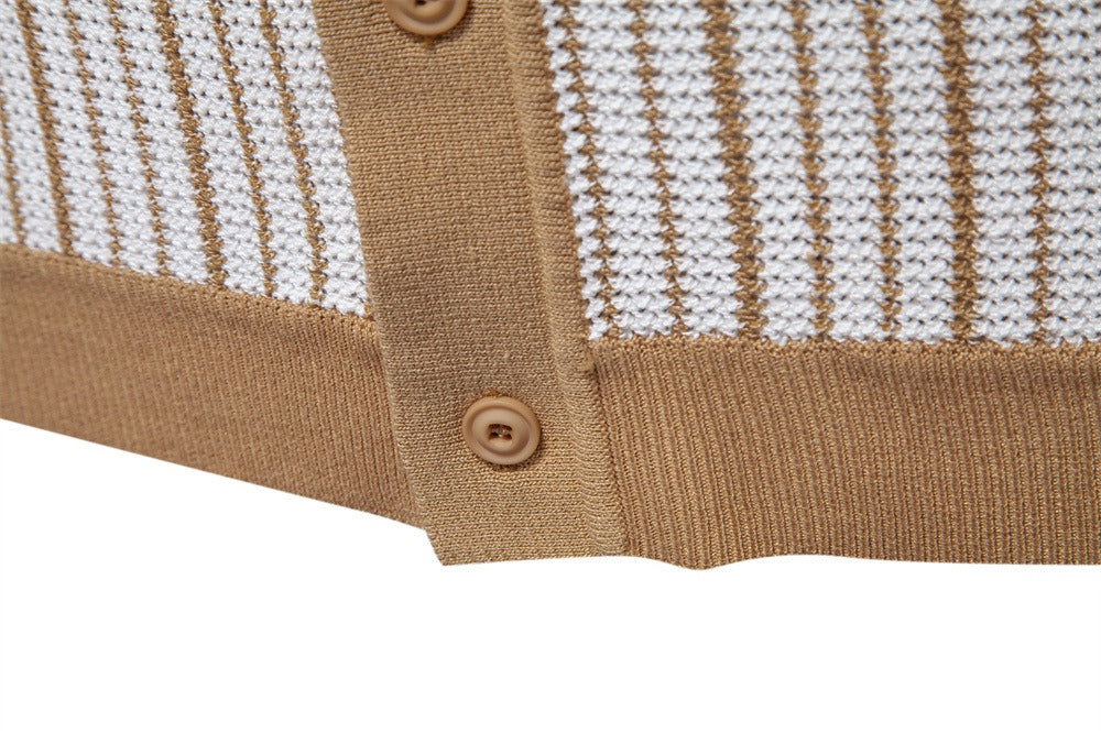 Herren-Poloshirt aus gestreiftem Strick mit Laserschnitt-Details – 2025 Summer Slim-Fit Urban Top | PSD8058 