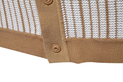 Herren-Poloshirt aus gestreiftem Strick mit Laserschnitt-Details – 2025 Summer Slim-Fit Urban Top | PSD8058 