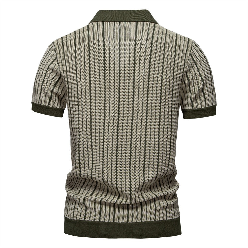 Herren-Poloshirt aus gestreiftem Strick mit Laserschnitt-Details – 2025 Summer Slim-Fit Urban Top | PSD8058 