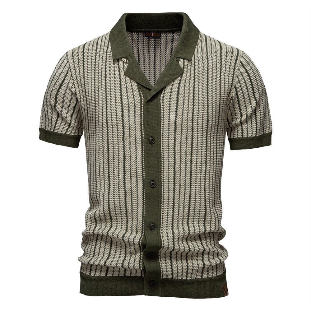 Herren-Poloshirt aus gestreiftem Strick mit Laserschnitt-Details – 2025 Summer Slim-Fit Urban Top | PSD8058 