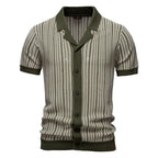 Herren-Poloshirt aus gestreiftem Strick mit Laserschnitt-Details – 2025 Summer Slim-Fit Urban Top | PSD8058 