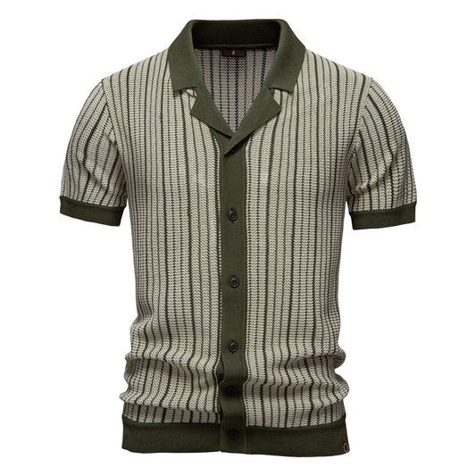 Herren-Poloshirt aus gestreiftem Strick mit Laserschnitt-Details – 2025 Summer Slim-Fit Urban Top | PSD8058 