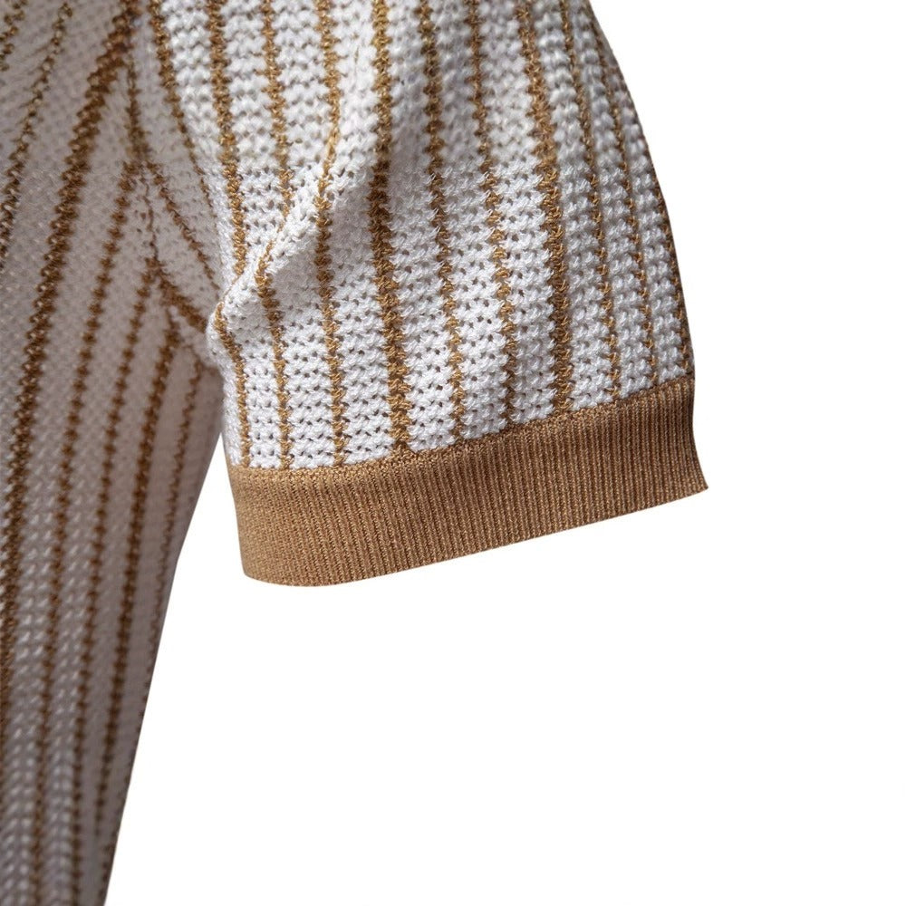 Herren-Poloshirt aus gestreiftem Strick mit Laserschnitt-Details – 2025 Summer Slim-Fit Urban Top | PSD8058 