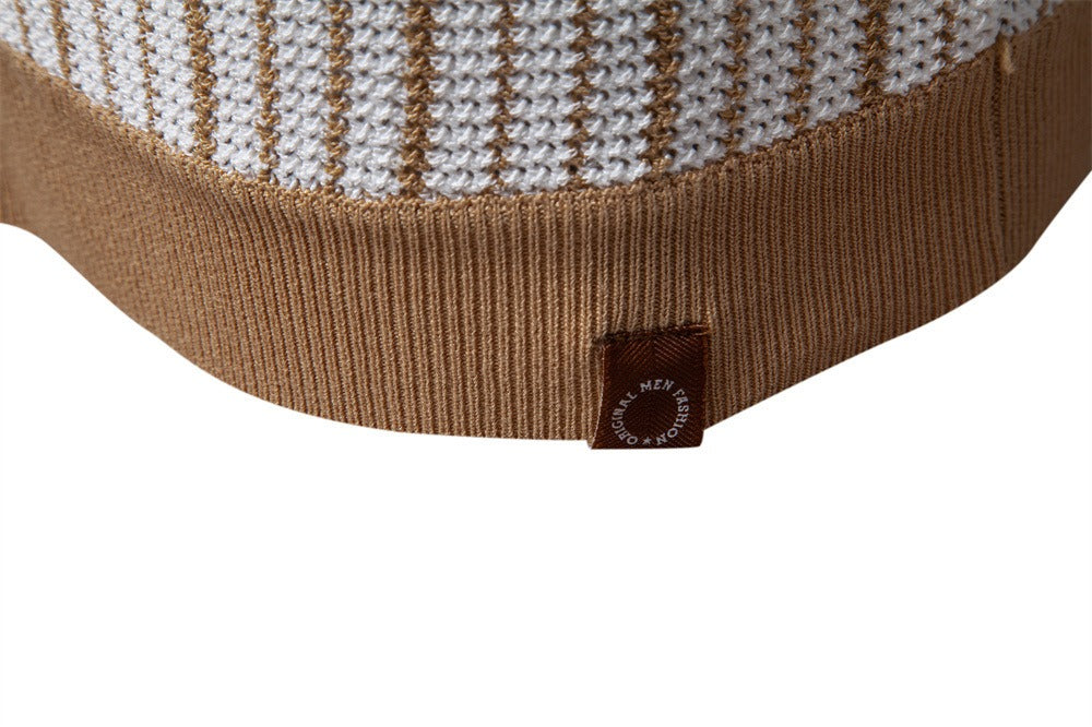 Herren-Poloshirt aus gestreiftem Strick mit Laserschnitt-Details – 2025 Summer Slim-Fit Urban Top | PSD8058 