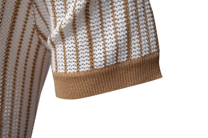 Herren-Poloshirt aus gestreiftem Strick mit Laserschnitt-Details – 2025 Summer Slim-Fit Urban Top | PSD8058 