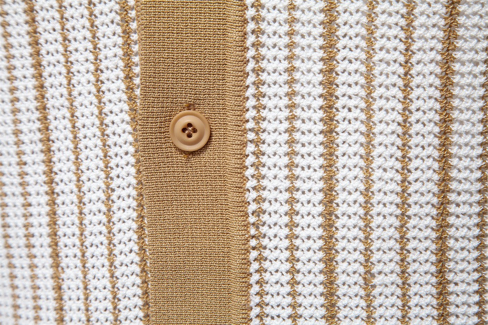 Herren-Poloshirt aus gestreiftem Strick mit Laserschnitt-Details – 2025 Summer Slim-Fit Urban Top | PSD8058 