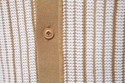 Herren-Poloshirt aus gestreiftem Strick mit Laserschnitt-Details – 2025 Summer Slim-Fit Urban Top | PSD8058 