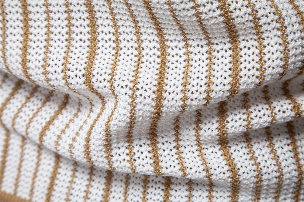 Herren-Poloshirt aus gestreiftem Strick mit Laserschnitt-Details – 2025 Summer Slim-Fit Urban Top | PSD8058 