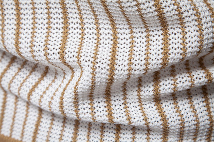 Herren-Poloshirt aus gestreiftem Strick mit Laserschnitt-Details – 2025 Summer Slim-Fit Urban Top | PSD8058 