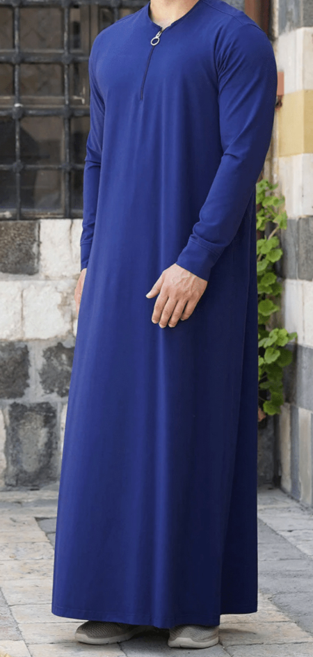 Islamischer Herrenmantel in Volltonfarbe mit langen Ärmeln, lockere Passform und Reißverschluss, perfekt für Herbst und Winter | 8541233 