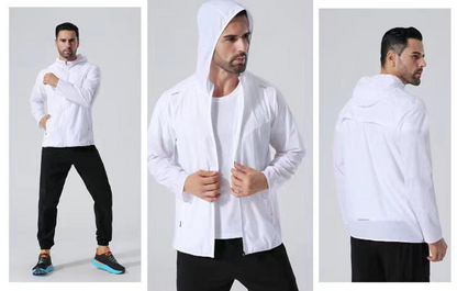 Veste de sport à capuche pour homme, imperméable, de qualité supérieure, avec bandes réfléchissantes, pour course à pied, extérieur, gym, entraînement 