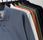 Herren Langarm Poloshirt Business Casual Baumwoll T-Shirt mit gesticktem Revers Design | DS 