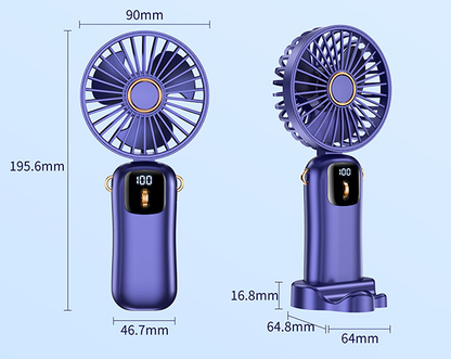 Mini ventilatore portatile, ventilatore portatile, ricaricabile tramite USB, con 5 velocità, mini ventilatore pieghevole a 90° con display a LED, mini ventilatore da ufficio per esterni | S12 