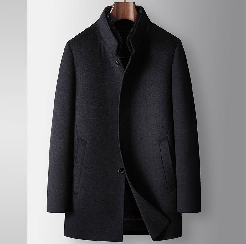 Benji Men's Wool Blend Overcoat with Detachable Rabbit Fur Lining | Winter Business Casual Topcoat for Men | Thick Mid-Length Wool Jacket| SDN682