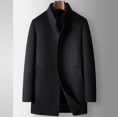 Benji Men's Wool Blend Overcoat with Detachable Rabbit Fur Lining | Winter Business Casual Topcoat for Men | Thick Mid-Length Wool Jacket| SDN682