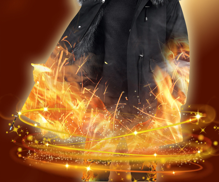 Aourun Men's Long Parka with Fox Fur Trim | 2025 Winter Hooded Jacket | Plush Mid-Length Faux Fur Lined Coat | 210