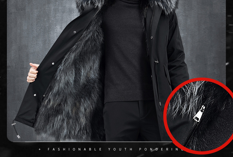 Aourun Men's Long Parka with Fox Fur Trim | 2025 Winter Hooded Jacket | Plush Mid-Length Faux Fur Lined Coat | 210